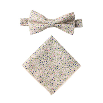 Blue Forget-Me-Nots Floral Cotton Bow Tie & Pocket Square Set
