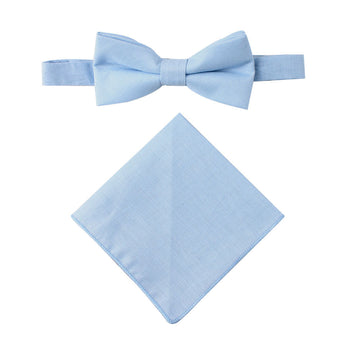 Light Blue Cotton Bow Tie & Pocket Square Set