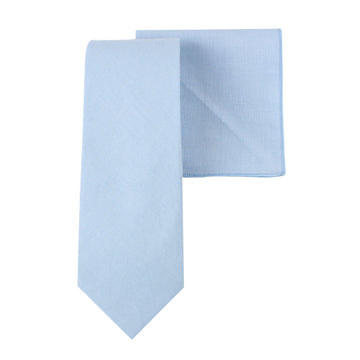 Light Blue Cotton Business Tie & Pocket Square Set