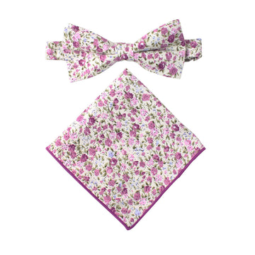 Pink Roses Floral Cotton Bow Tie & Pocket Square Set