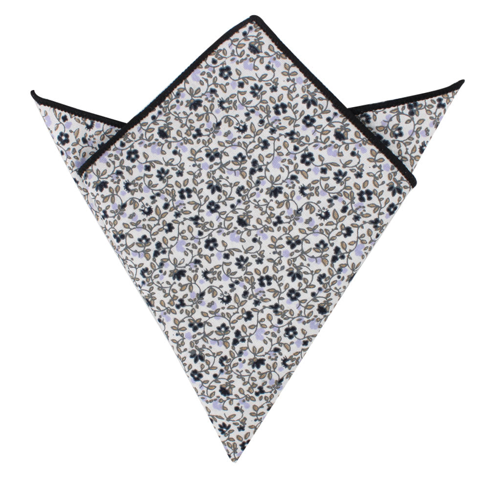 Black Print Floral Cotton Bow Tie & Pocket Square Set