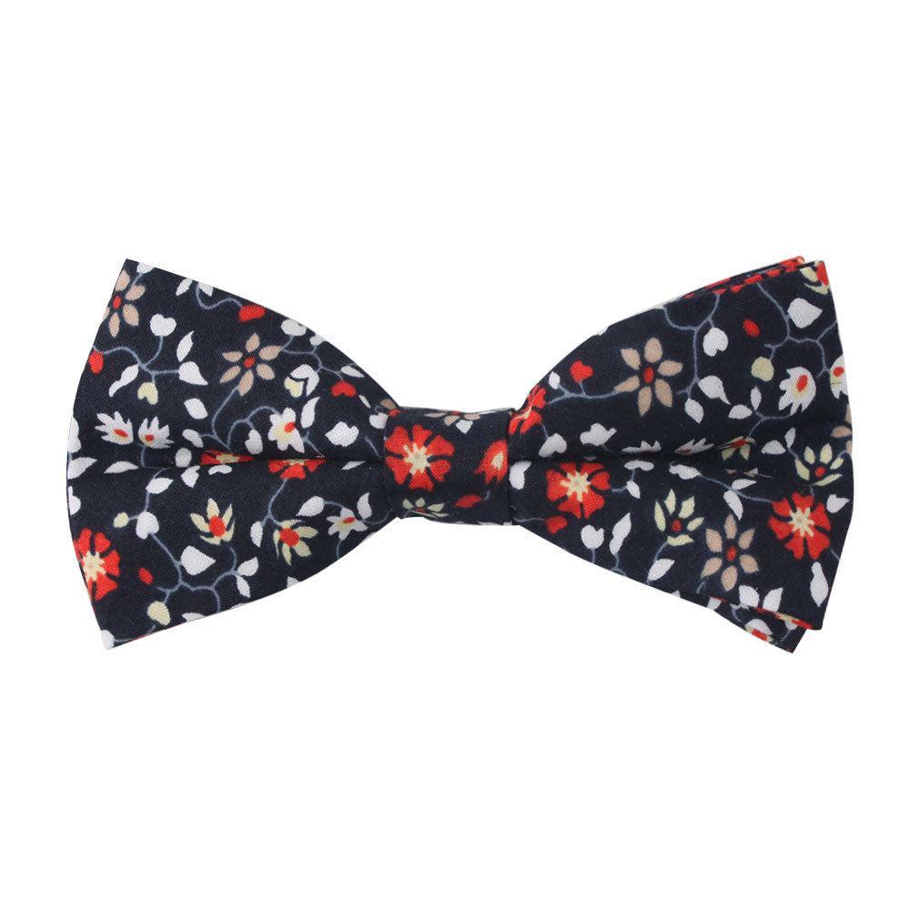Black Red Orange Amaryllis Floral Cotton Bow Tie & Pocket Square