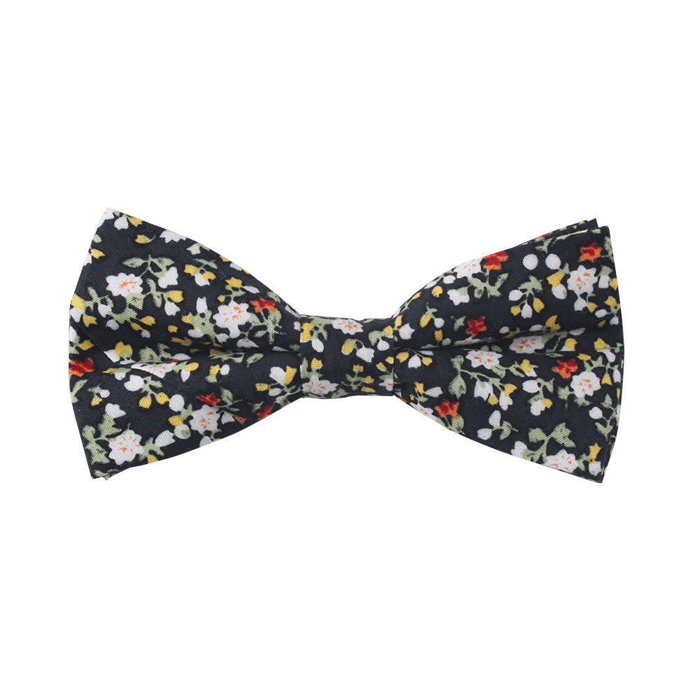 Black Red Yellow Multi Floral Cotton Bow Tie & Pocket Square