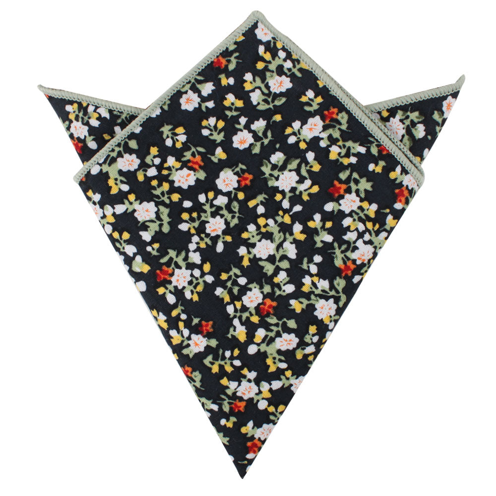 Black Red Yellow Multi Floral Cotton Bow Tie & Pocket Square