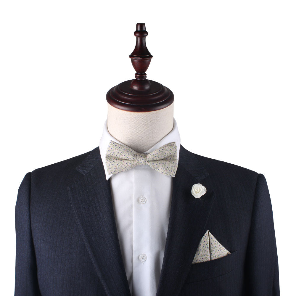 Blue Forget-Me-Nots Floral Cotton Bow Tie & Pocket Square Set