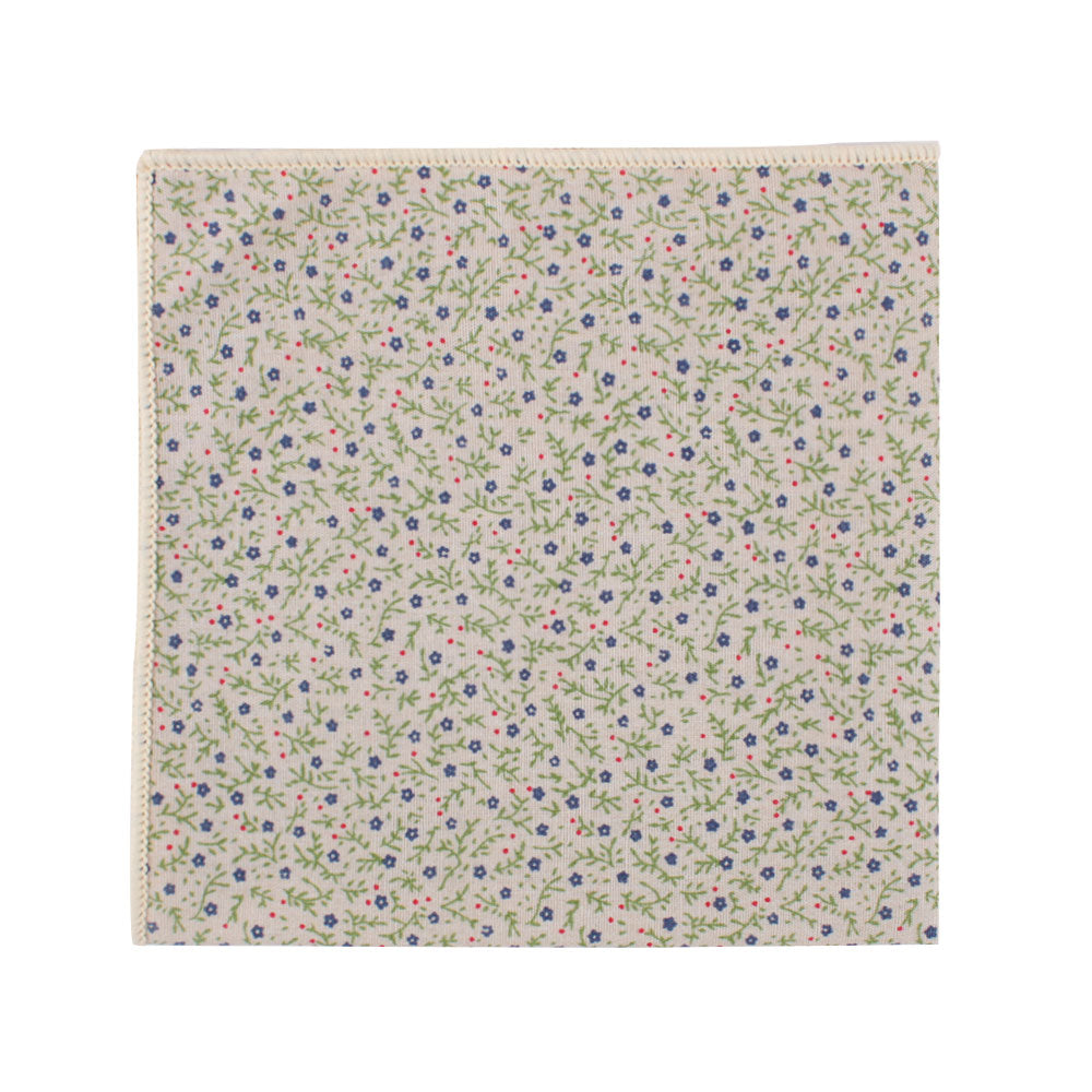 Blue Forget-Me-Nots Floral Cotton Bow Tie & Pocket Square Set