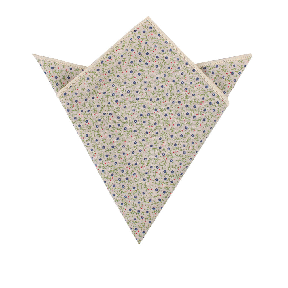 Blue Forget-Me-Nots Floral Cotton Bow Tie & Pocket Square Set