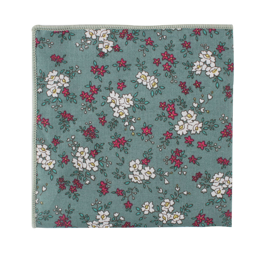 Blue White Pink Floral Cotton Bow Tie & Pocket Square Set