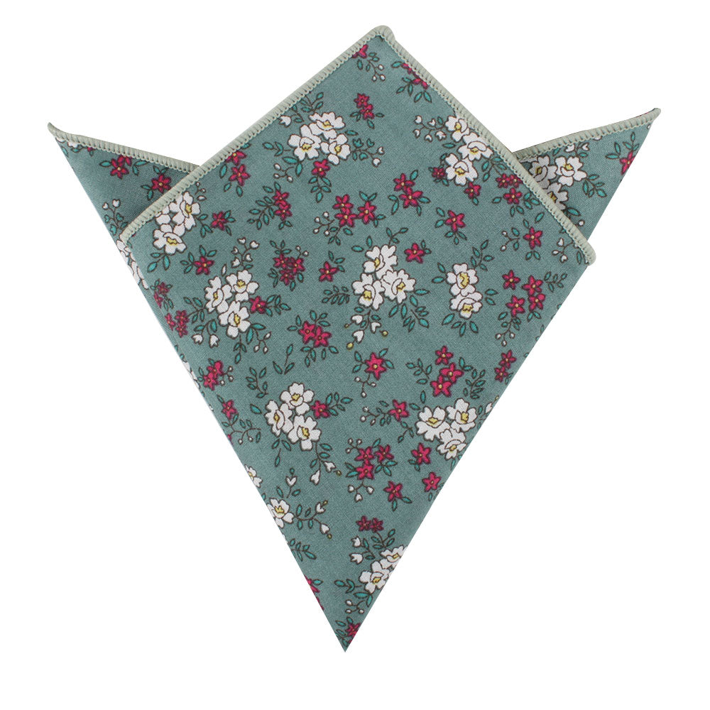 Blue White Pink Floral Cotton Bow Tie & Pocket Square Set