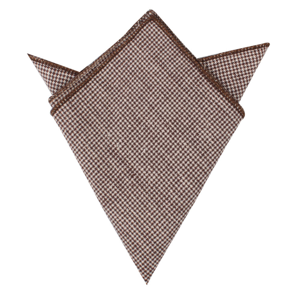 Brown Mini Houndstooth Cotton Bow Tie & Pocket Square Set