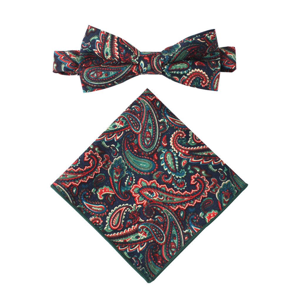 Carpe diem Paisley Cotton Bow Tie & Pocket Square Set