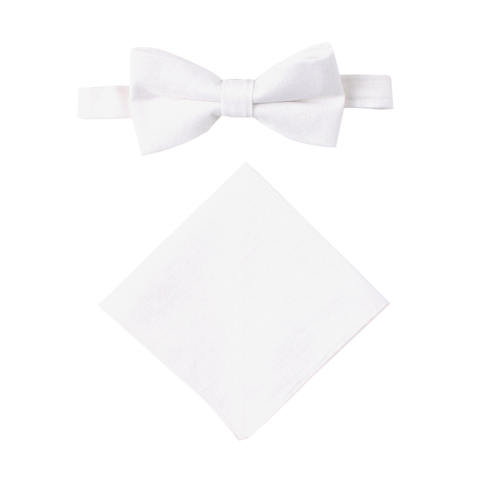 Classic White Cotton Bow Tie & Pocket Square Set