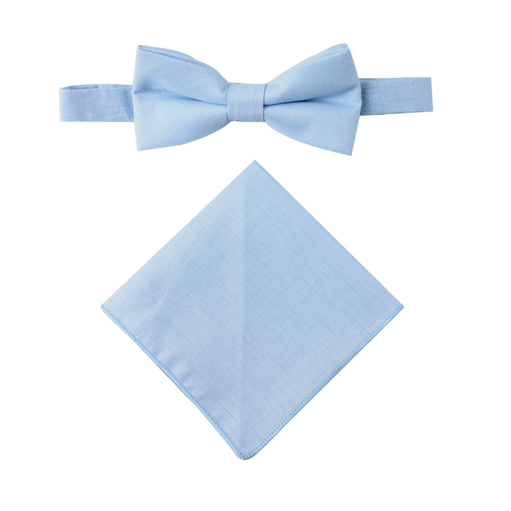 Light Blue Cotton Bow Tie & Pocket Square Set