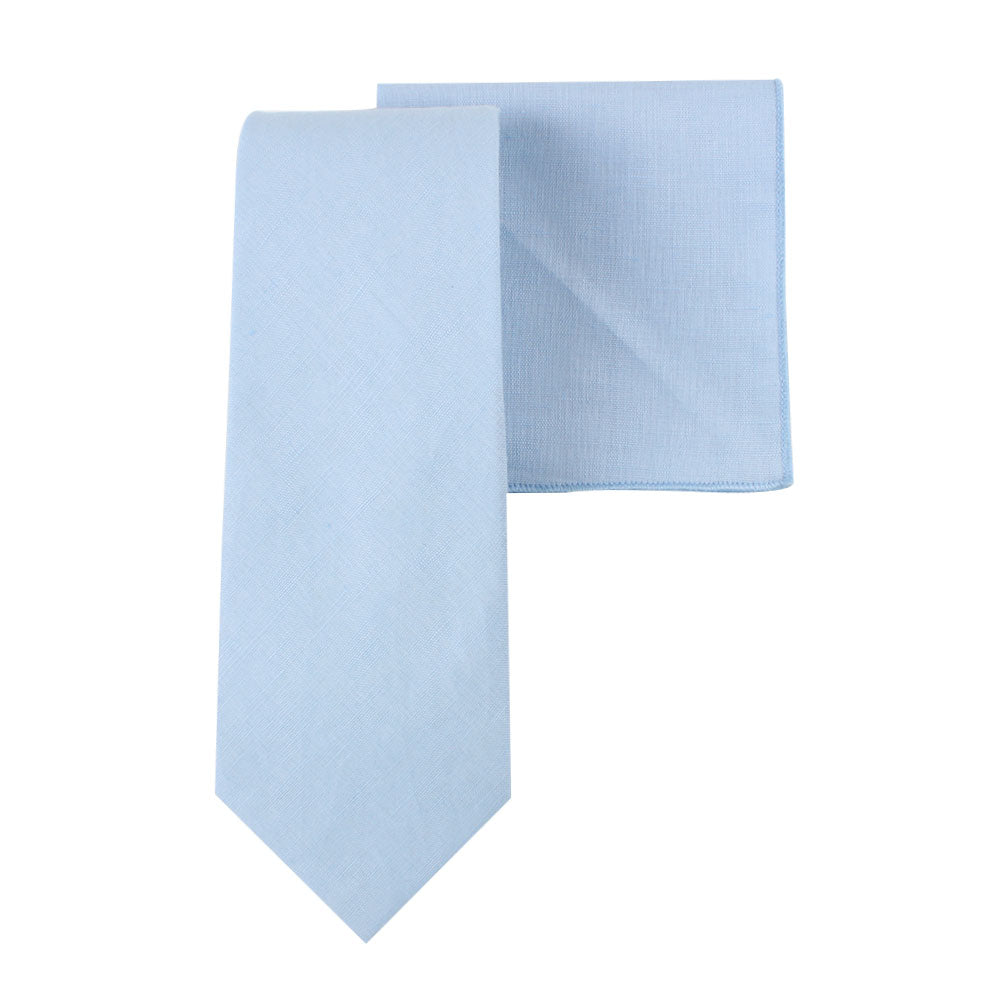 Light Blue Cotton Business Tie & Pocket Square Set