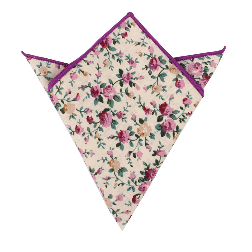 Pastel Pink Rose Floral Cotton Bow Tie & Pocket Square Set