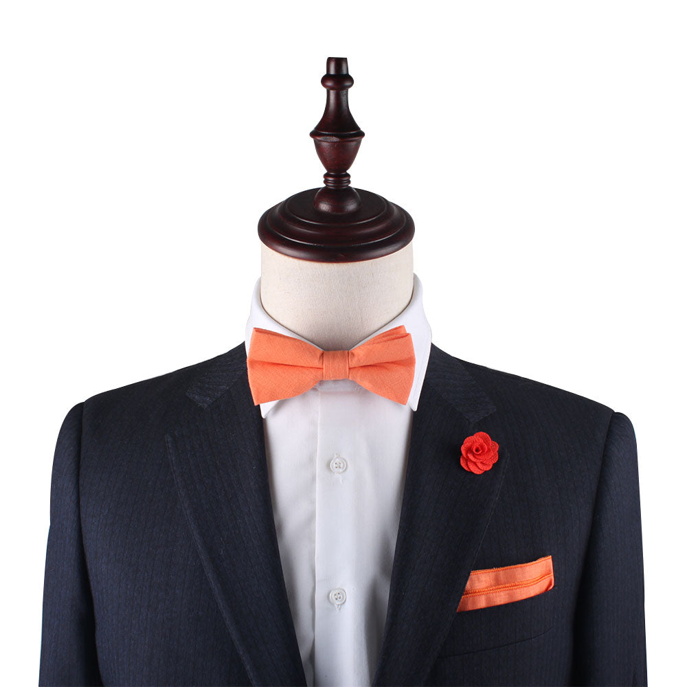 Peach Orange Cotton Bow Tie & Pocket Square Set